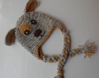 Crochet Puppy Dog Hat, Dog Character Hat, Dog Costume Hat, Dog Earflaph Hat, Dog Beanie, Baby to Adult Sizes, Newborn Baby Dog Photo Prop