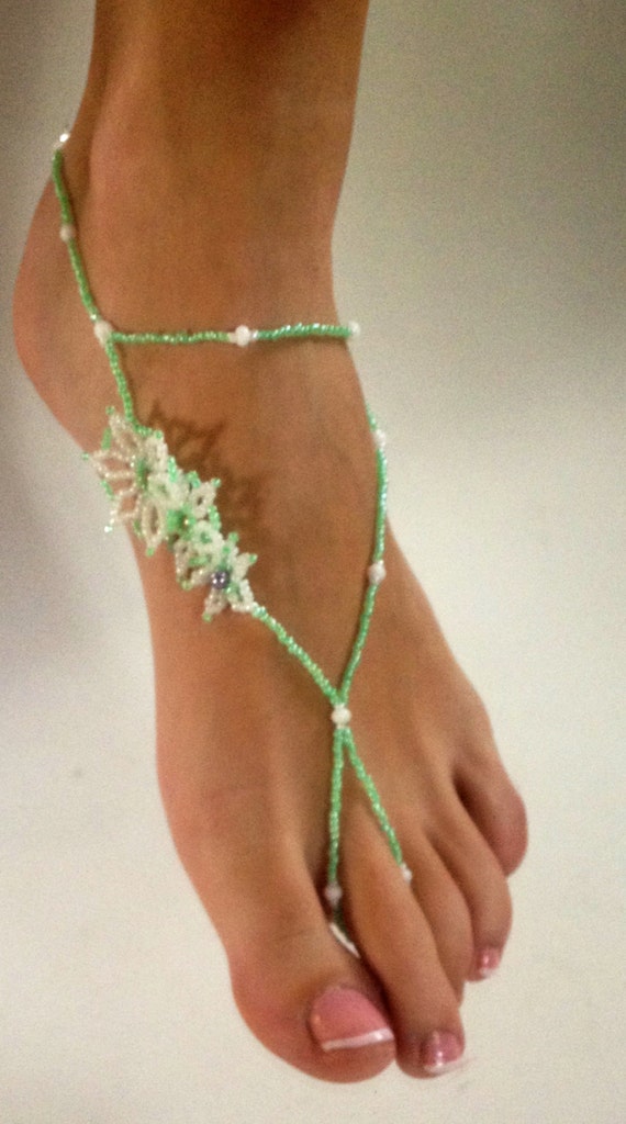 Barefoot Sandals Mint Green Flower Bridal Destination Wedding Shoes ...