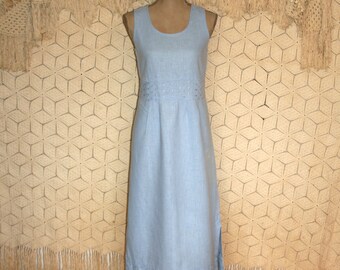 Light Blue Linen Dress Sleeveless Dress Maxi Dress Beach Dress Casual ...