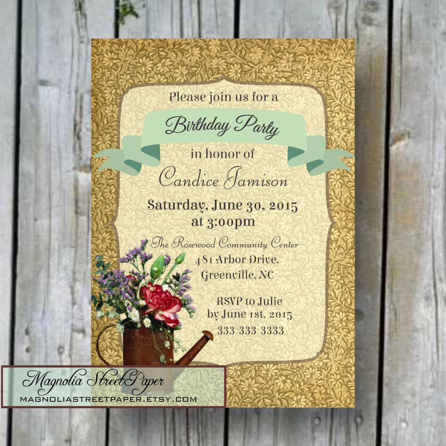 Custom Printable Birthday Invitation DIY by magnoliastreetpaper