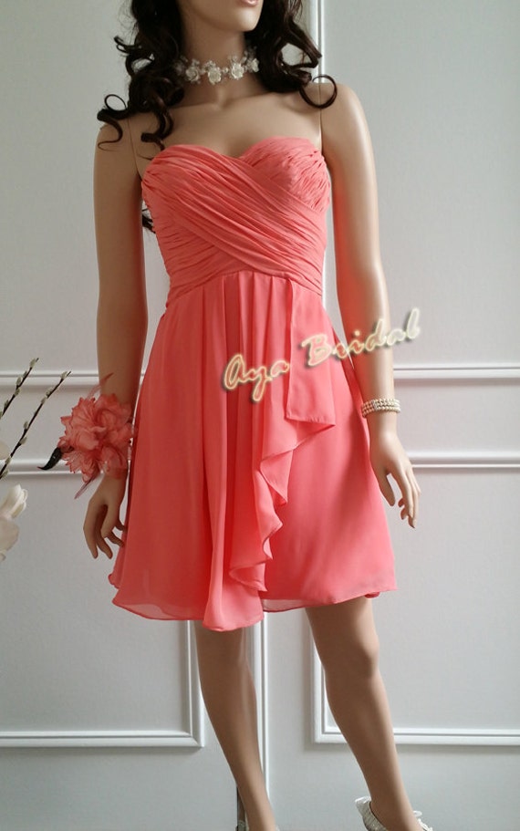 Strapless Coral Reef Bridesmaid Dress Chiffon Knee By Ayabridal 7453