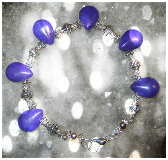 Handmade Silver Bracelet with Purple Howlite Drops & Silver Bali Style by IreneDesign2011