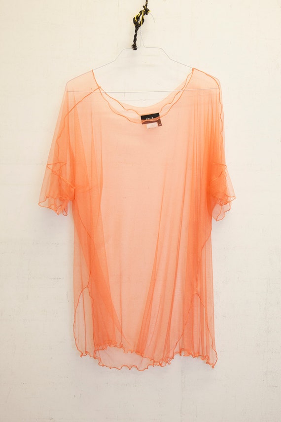 Items similar to Sheer blouse, mesh top, sheer shirt, peach blouse ...