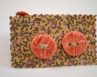 Round Porcelain Button ,Ceramic Buttons , Set of 2 Buttons , Pottery Button , Handmade Red Buttons