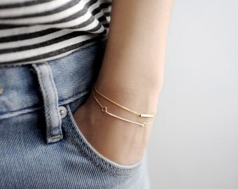 Minimalist Gold Bracelet Set - Dainty Gold Bar & Gold Tube Bracelets - Set of Two - Gift For Her - Simple Minimalist Jewelry LITTIONARY