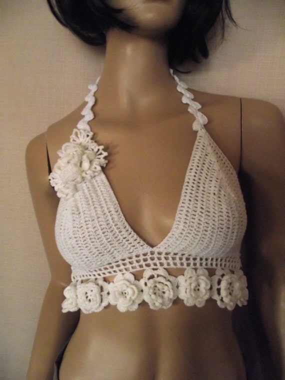 Crochet white bikini top Lace bikini top by MariArtFelting on Etsy