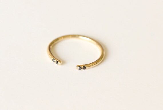... Black Diamond Open Ring,Dainty Stacking Knuckle Gold Ring,Diamond Cuff