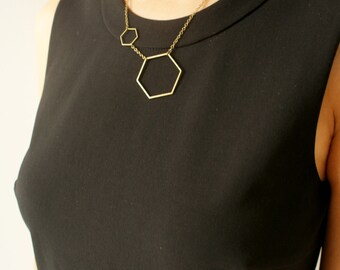 Hexagon statement necklace, honeycomb necklace, hexagon molecular necklace, gift for chemist gift for her