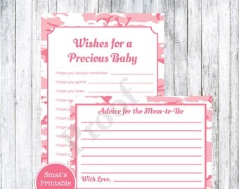 Pink Camouflage Baby Wishes and Advice Cards - PRINTABLE Camo Baby ...