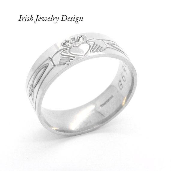 mens Irish celtic wedding ring white gold