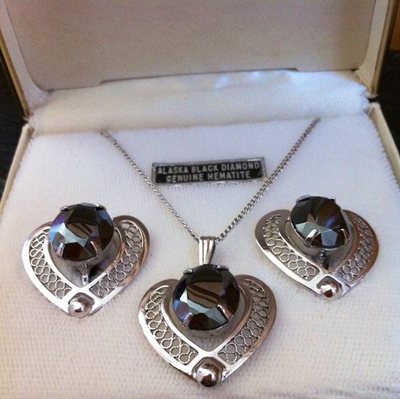 Vintage Alaska Black Diamond Genuine Hematite Jewelry Set