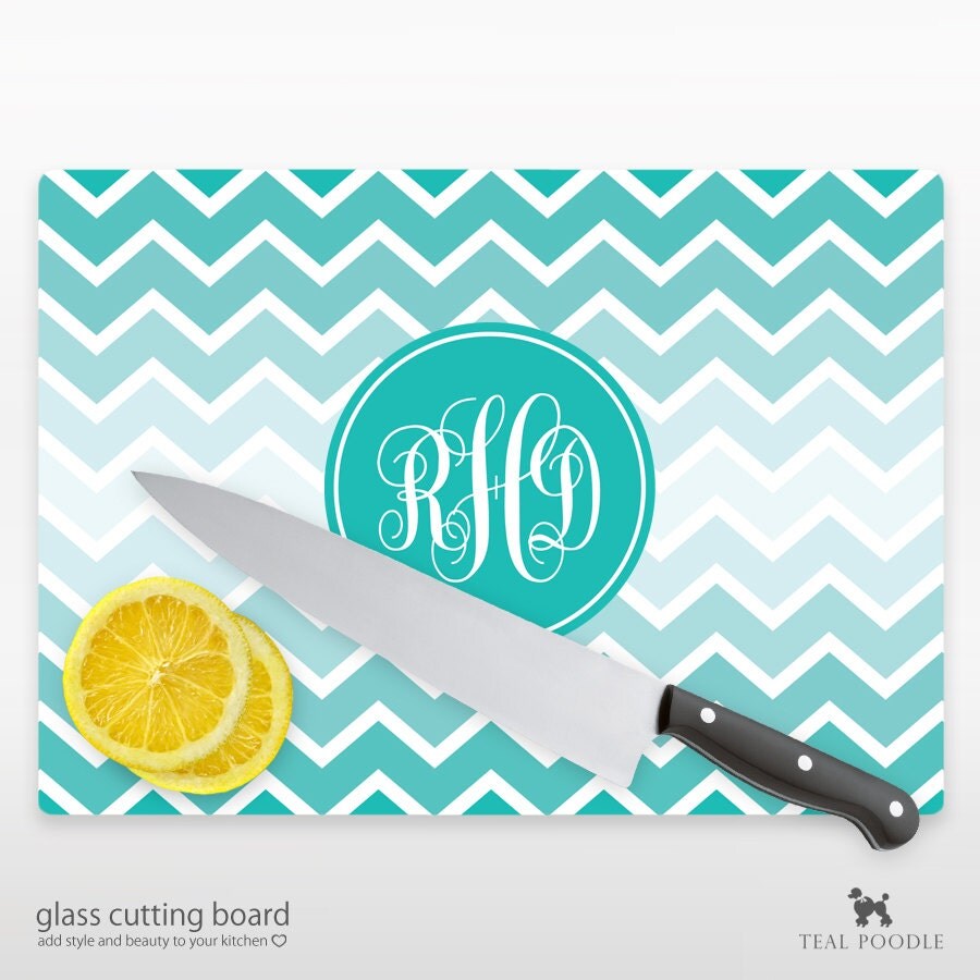 Personalized Cutting Board Monogrammed Chevron Glass Cutting