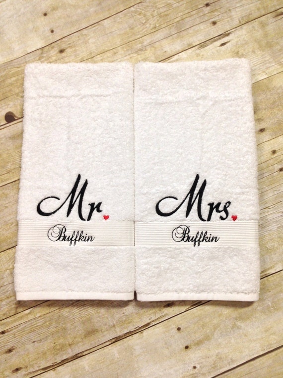Mr. & Mrs. Hand Towels with Last Name Mr by SewWonderfullyMade4U