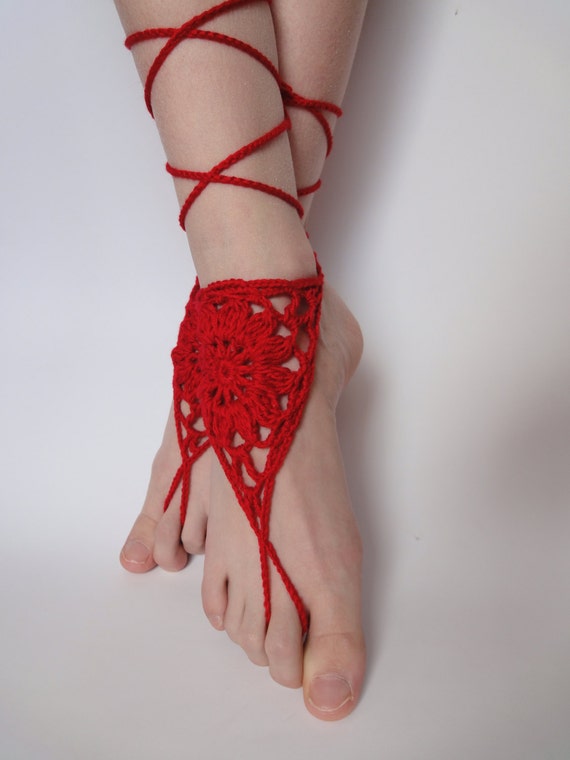Red Lace Barefoot Sandals. Crochet Foot Jewelry. Handmade Bridal ...