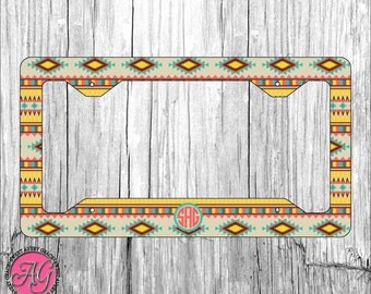 Custom License Plate Frame - Add your initials - Aztec/Tribal Pattern