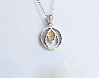 Pendentif argent et feuille d'or - Fait à la main - Silver and gold leaf pendant - Handmade Round necklace