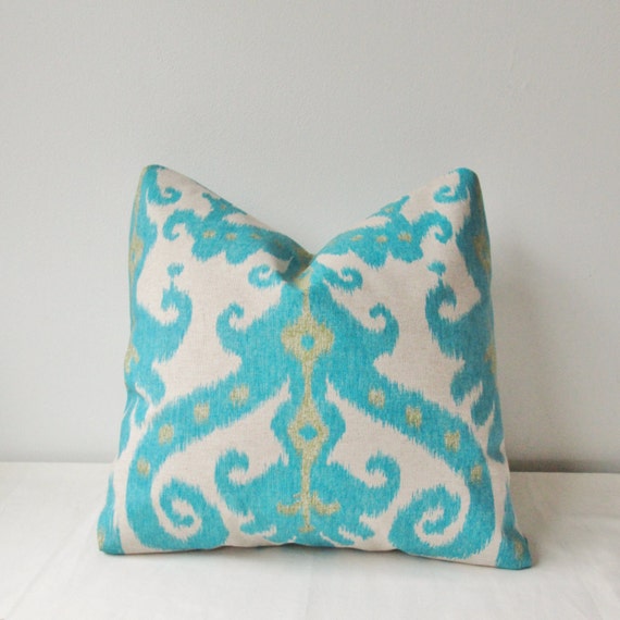 Turquoise Ikat Decorative Pillow Cover 18x18 20x20 Square