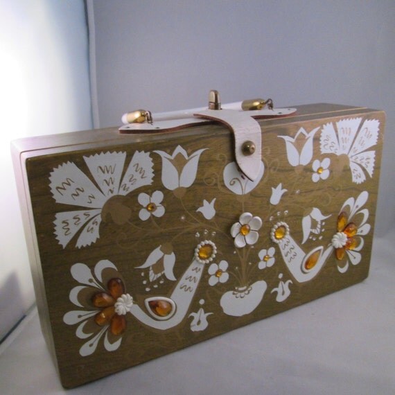 Vintage 1960s Enid Collins Box Bag with Peacock Design