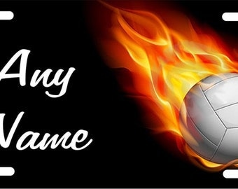 Custom personalized License Plate Volleyball in flames