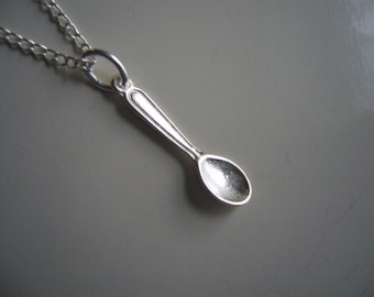 Spoon Necklace - Antique Silver Spoon Necklace - Spoon Pendant Charm Necklace - Miniature Spoon- Nickel Free