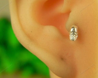 sterling silver white skull tragus earring tragus jewelry tragus stud ...