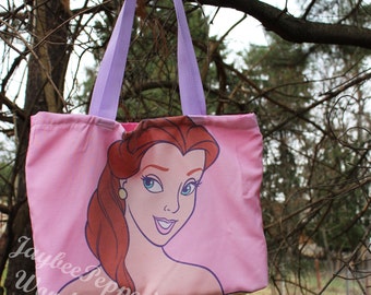 Disney Tote Bag Beauty and the beast bag women purse disneyworld trip upcycled pillowcase sheet pink purple cute fun summer