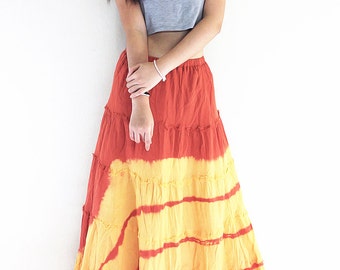 burnt orange tiered maxi skirt