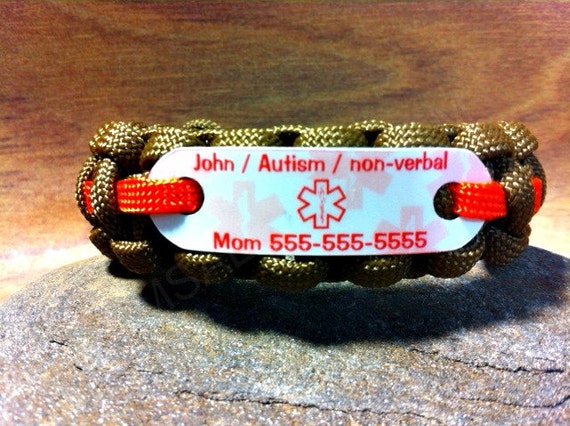 Autism Non Verbal: Medical Alert paracord bracelet for children