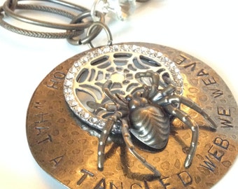 Halloween Jewelry-Spider Web Pendant-Rhinestone Spider-Spider Necklace ...