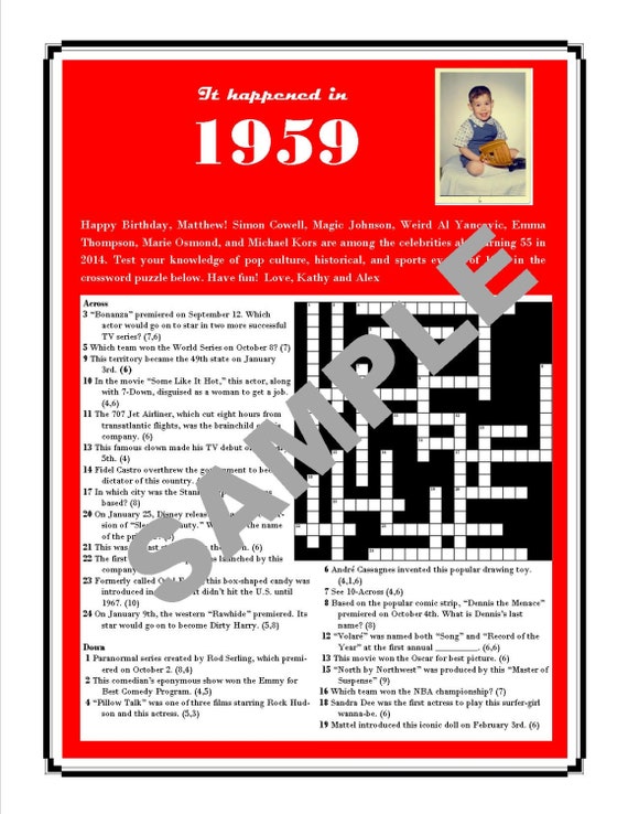 The Year You Were Born Printable Trivia Crossword