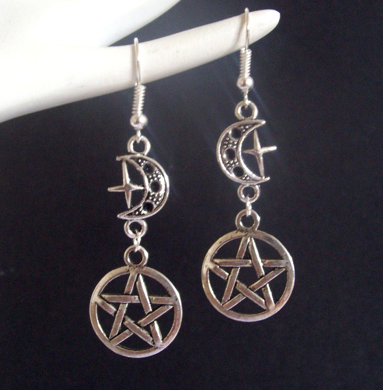 Silver Pentagram Earrings Pentacle Earrings Wicca Earrings