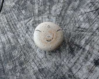 Beach Pottery Knob - Jizo Bodhisattva Face