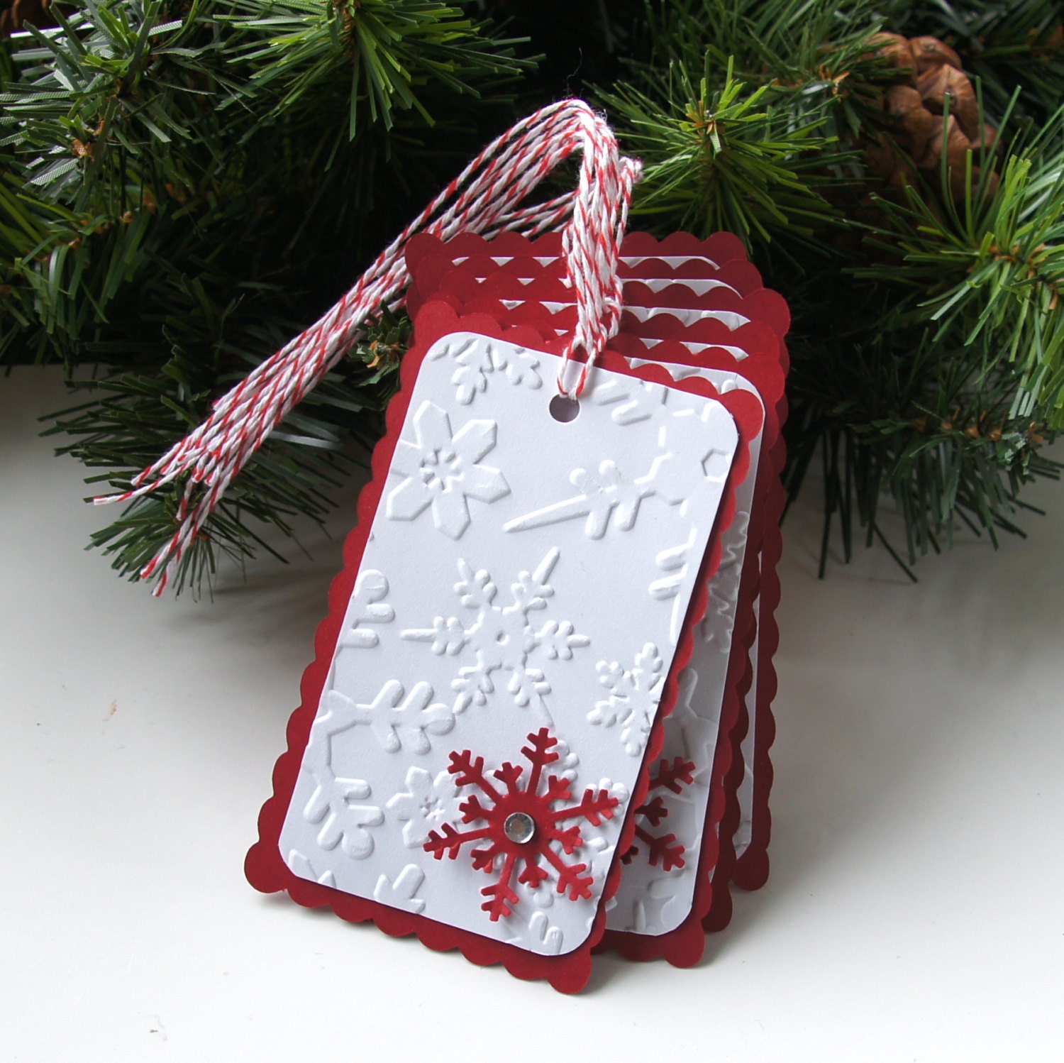 embossed snowflakes christmas tags or package labels qty 6