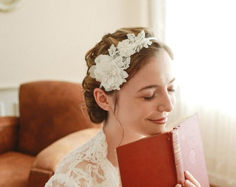 Lace wedding headband, bridal headband, flower headband, wedding headband, wedding hair - style 201