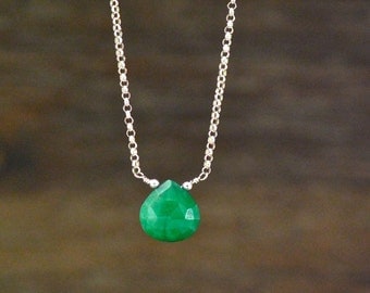 Simple Emerald Necklace, May Birthstone Jewelry, Sterling Silver, Real ...
