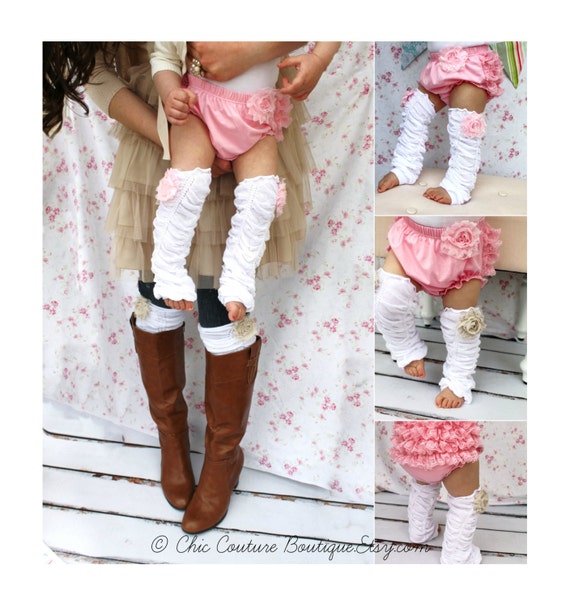 Baby Girl 1st Birthday Outfit. Pink Ruffle Lace Bloomer Diaper Cover & Chiffon Rose Ruffle Leg Warmers Boot Cuffs. Cake Smash Outfit by ChicCoutureBoutique