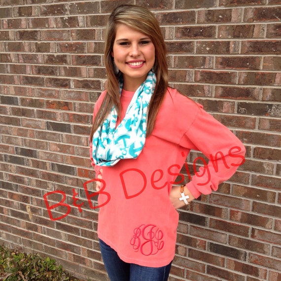 Items similar to Comfort Colors Monogram Longsleeve T-shirt with ...