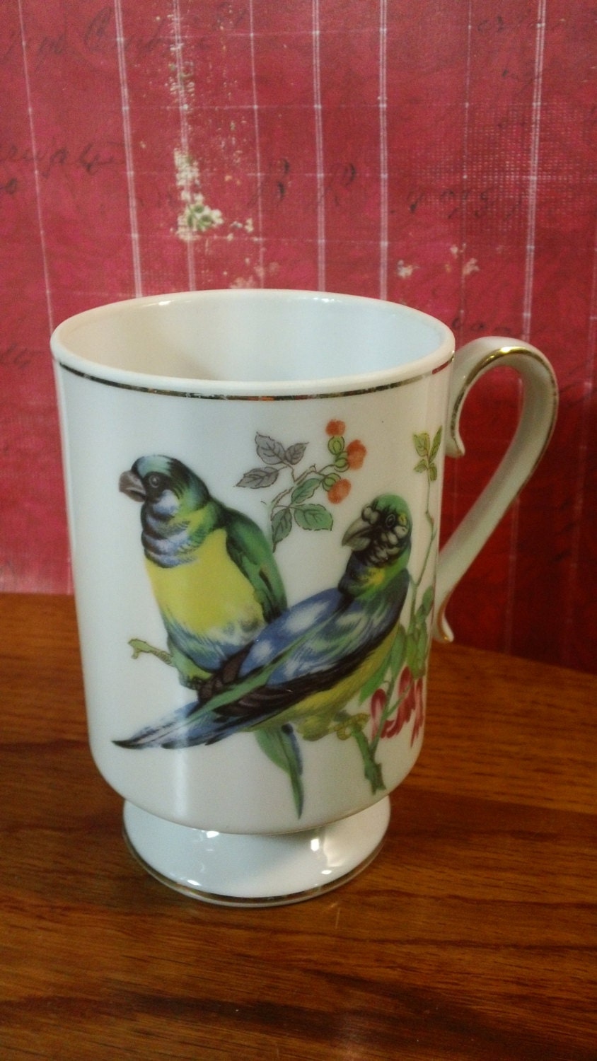 Vintage Royal Crown Porcelain Footed Pedestal Mug with Parakeet Bird ...