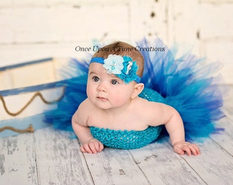 Under The Sea Seahorse Headband - Newborn Baby Hairbow - Little Girls Hair Bow - Turquoise and Aqua Blue - Toddler Costume Hair Piece