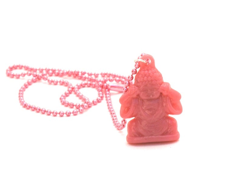 Pink Buddha Necklace Buddha Pendant Pink Acrylic Buddha