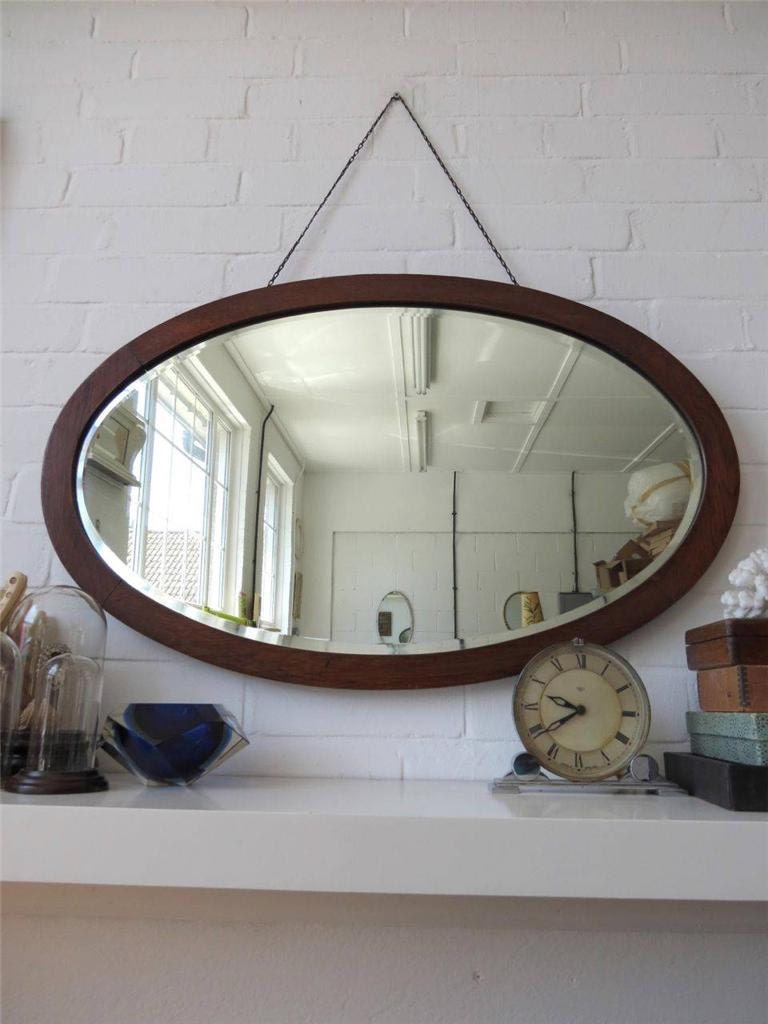 Vintage Large Oval Bevelled Edge Wall Mirror Art Deco Bevel