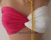 PADDED Spandex bandeau -bikini top- swimwear -swimsuit-summer- sun bathing-hot pink and white