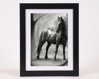 Horse art PRINT, horce pencil drawing GICLEE PRINT, black horse art poster wall art decoration, hyperrealism home decor