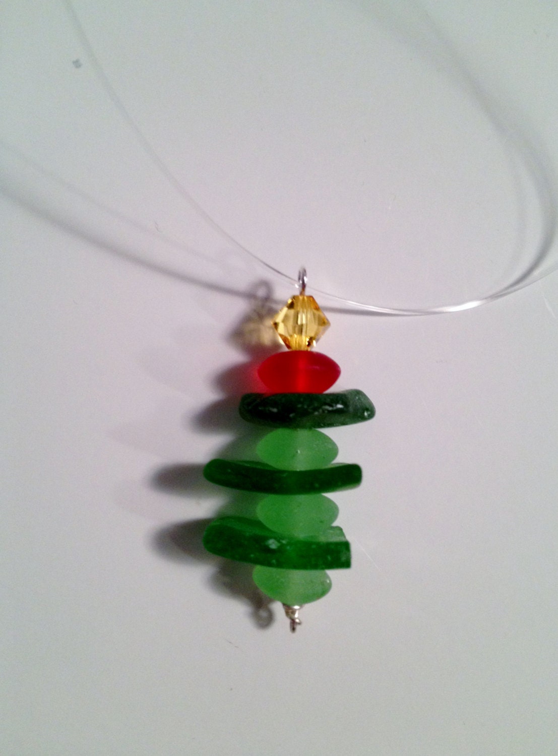 Beach Glass Christmas Tree Ornament Sea Glass with Swarovski