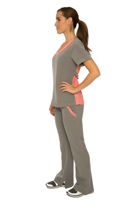 Items similar to Pink (Salmon) and Gray Nursing Uniform Medical Scrubs
