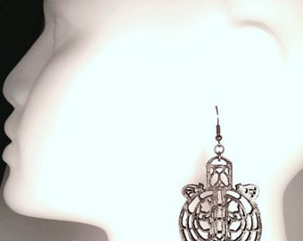 Gothic window leather earrings - stained glass window inspired - silver