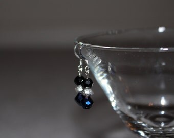Black & Blue Earrings with Silver Disk