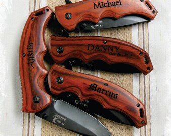 SET of 9 - Rescue Knife , Engraved Pocket Knife , Personalized gift , Best Man gift , Hunting Knife , Groomsman knife , Wedding Gift Knife