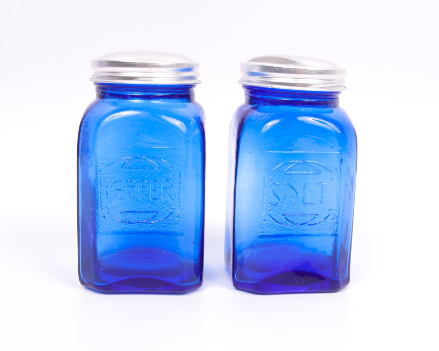 Vintage Cobalt Blue Glass Salt & Pepper Shaker Glass with