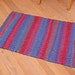 Hand Braided Rag Rug - Blue & Red Striped Rectangle Cotton